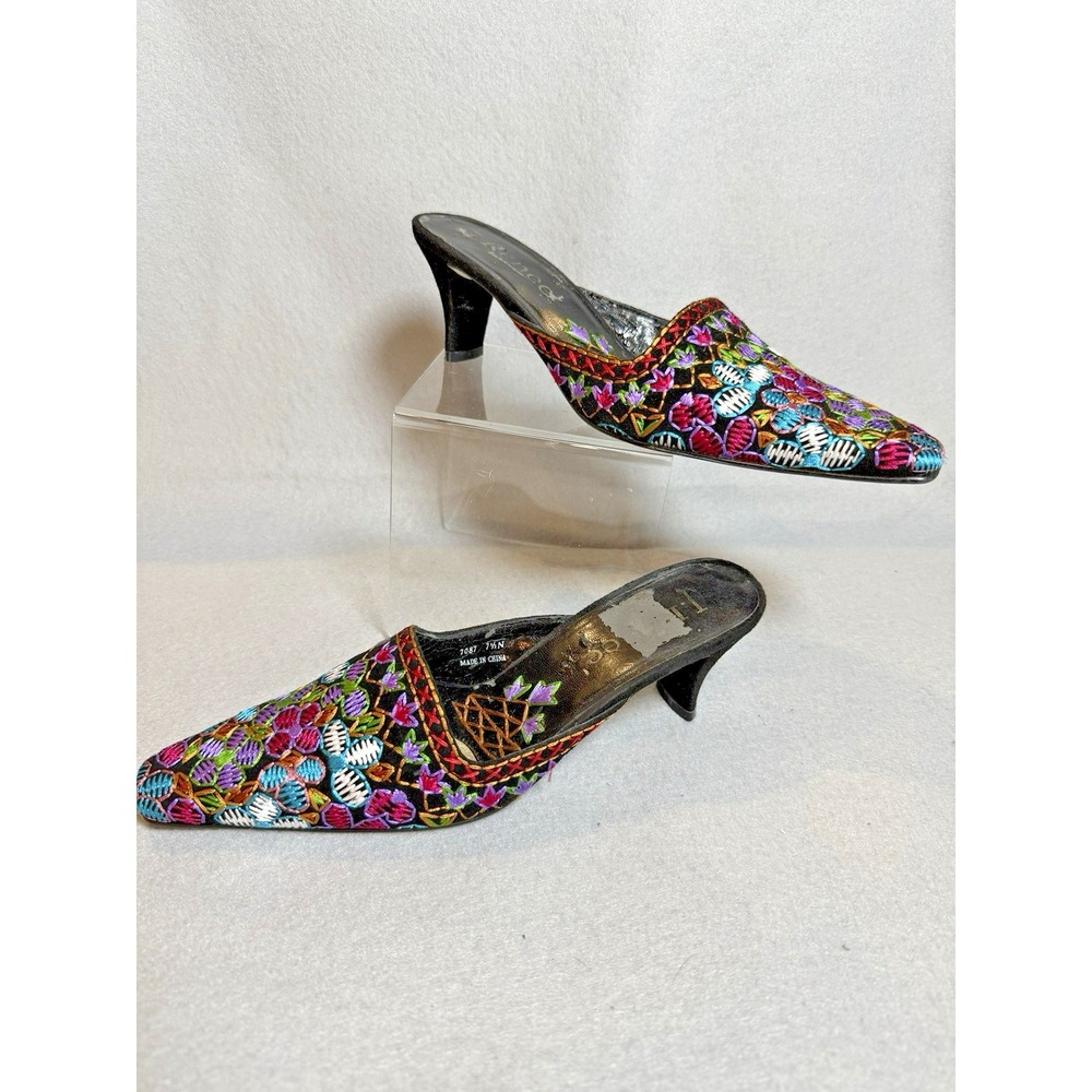 J Renee Mules Heels Slides Womens 7.5 Vintage Y2K Embroidered Slip On Dressy